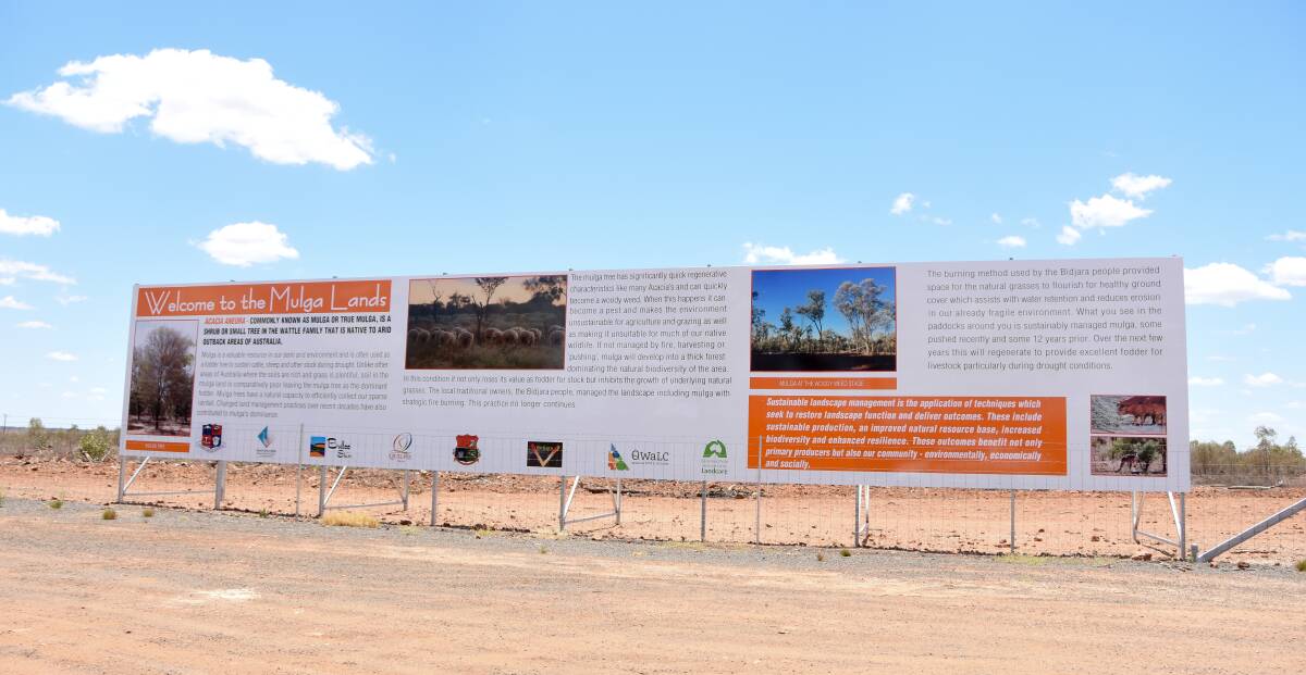 The 20m sign out the front of Halton which aims to educate tourists on mulga management. 