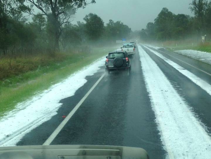 Hail has hit parts of coastal Queensland this afternoon. Picture taken by Robert Dare at Curra. 
