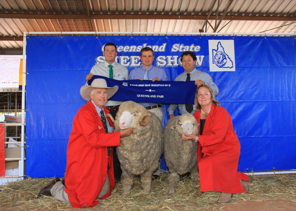 Nigel and Rosemary Brumpton with their Queensland Champion Pair and judges Matthew Baker, Tom Davidson and Steven Bolt.