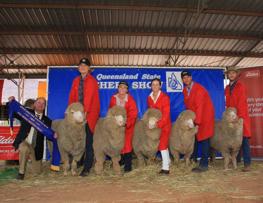 The Victoria Downs team and their winning Poll Merino breeder's group at the State Sheep Show. 