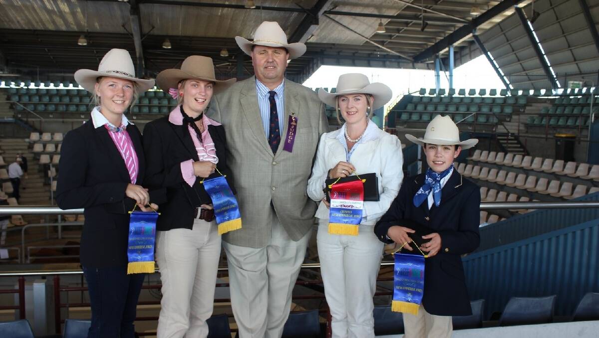 Beef 2015: Judge Rob Sinnamon with the winners of the young judges Lauren Moody, who won the 12 to 15 years, Chloe Gould, who won the 18 to 25 years, Sarah Peters, who won the 15 to 18 years, and named overall champion, and Georgie Coombs, who won the under 12 years. Picture: File 