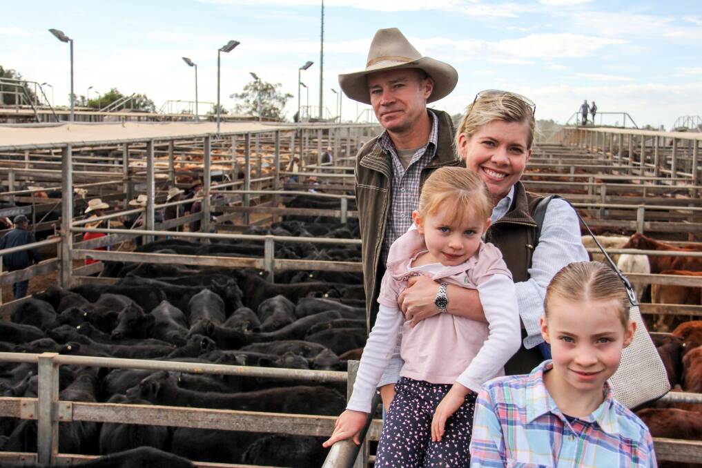 BREEDER SUCCESS: The Allen family, Huck, Helen, Jean and Neve, of Mountain Cottage, Roma, with their weaners at the Roma saleyards.