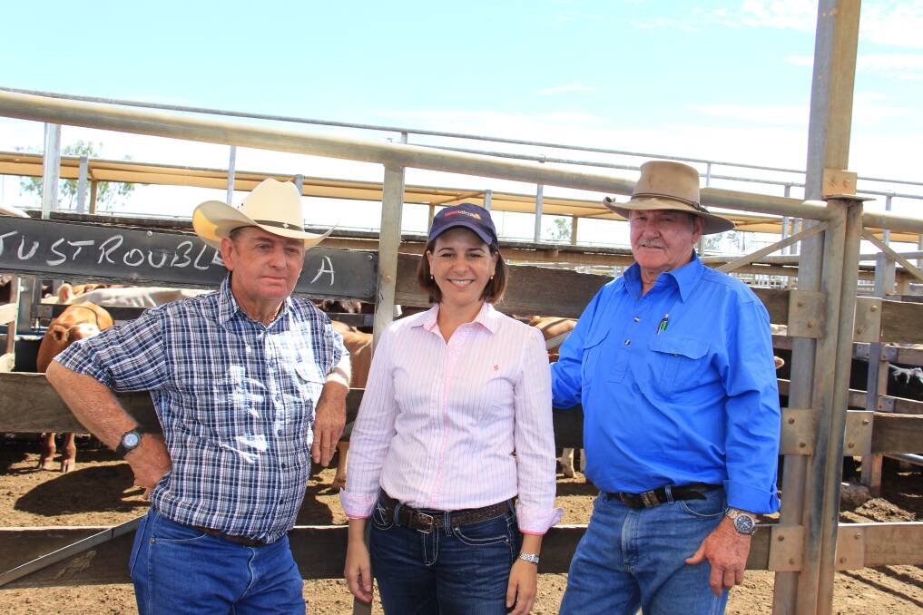 Mervin Bischoff, Wandoan with Deputy Leader of the LNP, Deb Frecklington and Robert Neven, Mt Beagle, Roma at the Roma Store Sale. 