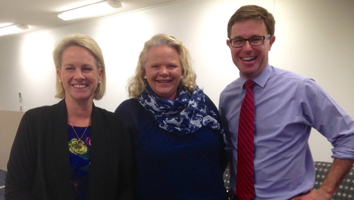 Minister Fiona Nash (left) and Member for Maranoa, David Littleproud (right) tried their had at carpool karaoke. They are pictured with Alpha's Kristy Sparrow (centre). File picture 