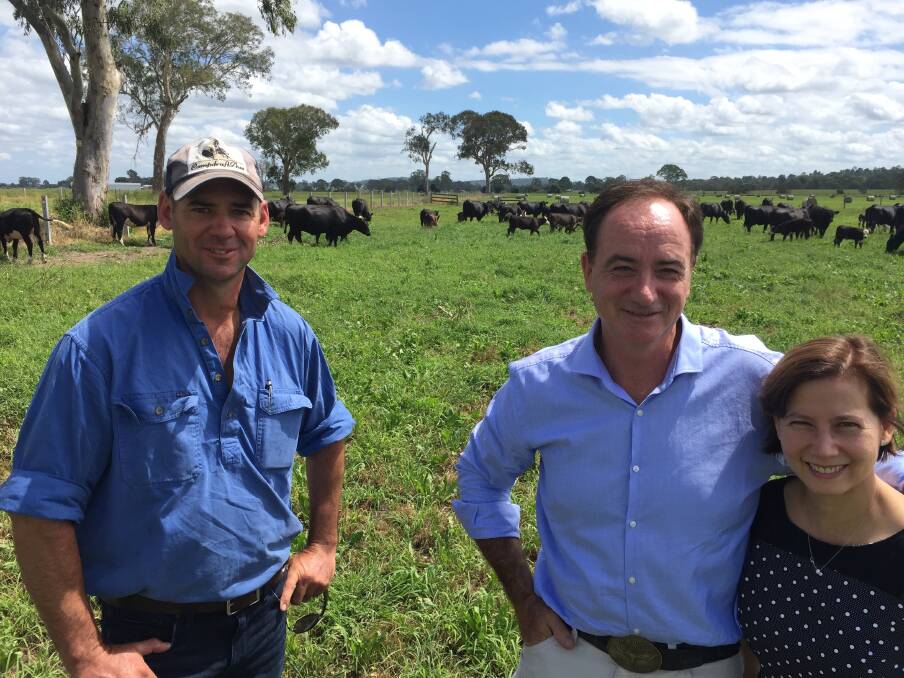 Farm manager Kevin Blake with owners Stuart and Kathy Murray, Bromolten House, Beaudesert pictured with Hays Converter calves.