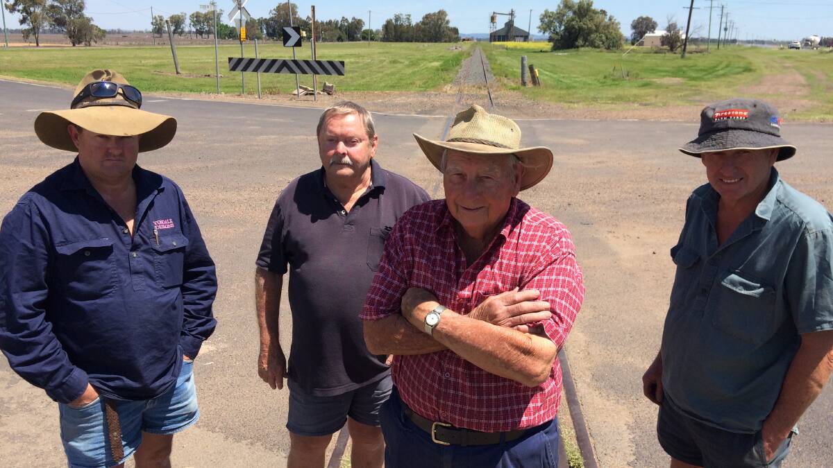 OFF TRACK: Pampas farmers Ross Harris, Brian Harris, Ted Kelly and Bud Kelly say they have little confidence in the process used to select the Queensland section of the inland rail.