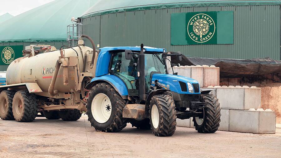 A New Holland T6.180 methane power tractor in action at Wyke Farms, one of the UK’s biggest Cheddar cheese producers.