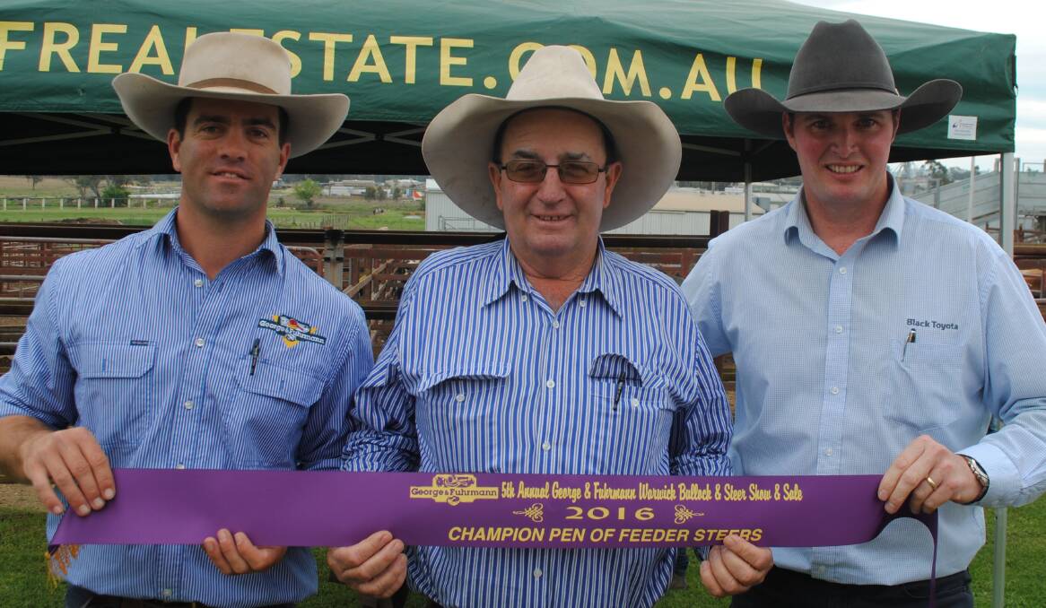 Maugan Benn, GNF, Mike Benn, Warwick, the exhibitor of the champion pen of heavy feeder steers and Jason Denny from major sponsor Black Toyota. 