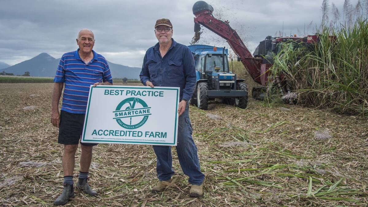 REEF WARRIORS: John Porta and Paul Gregory say their Smartcane BMP accreditation proves they are doing their best for water quality for the Great Barrier Reef on their Gordonvale farms. Photo - Cassey
