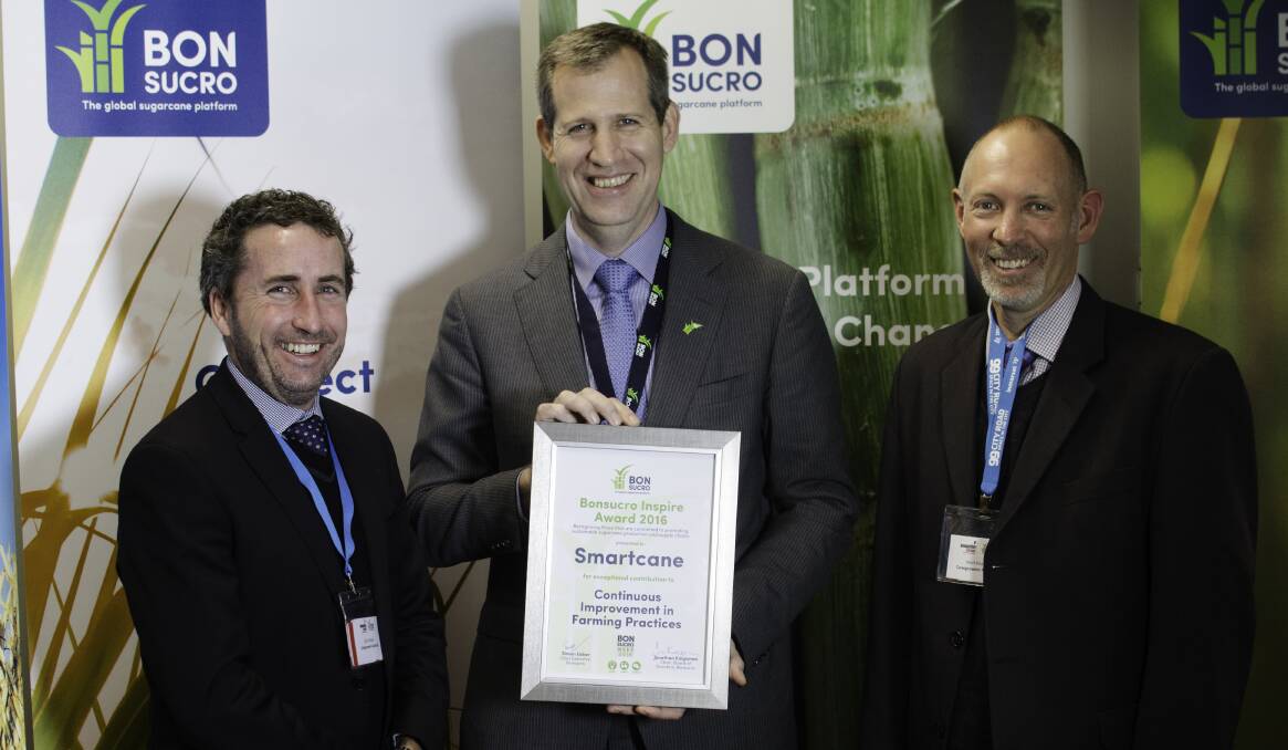 CANEGROWERS chief executive officer Dan Galligan, Bonsucro chief executive officer Simon Usher, and CANEGROWERS environment and sustainability manager Matt Kealley at Bonsucro Week 2016 in London recently.