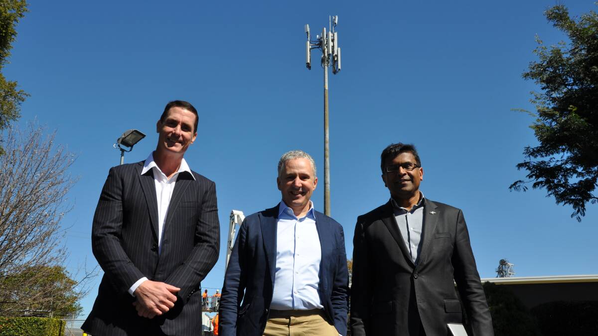 TOOWOOMBA LAUNCH: FKG chief executive officer of innovation and technology, Grant Statton, Telstra chief executive officer Andrew Penn, and Telstra executive director, network and infrastructure engineering, Channa Seneviratne. 