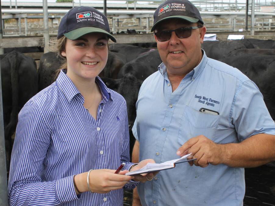 Michael Golby, South West Farmers, Portland and Monavae College student trainee Hannah Ellwood, Gorae West were volume buyers at the Warrnambool sale. 