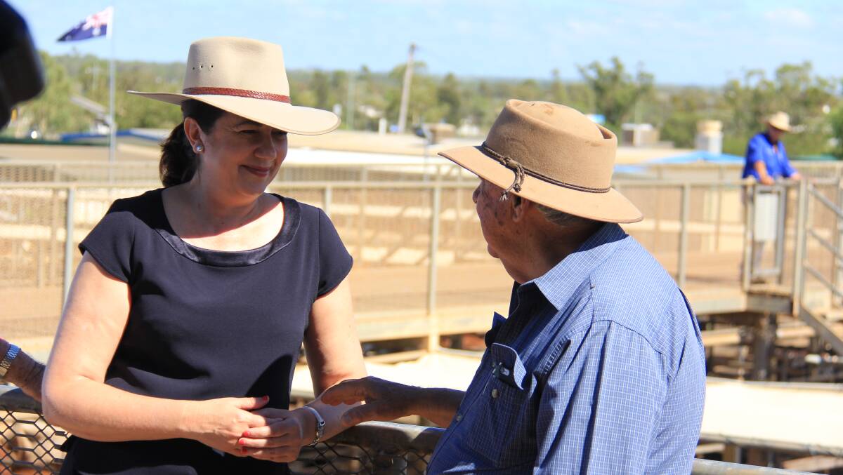Premier Annastacia Palaszczuk at the Roma saleyards. Picture by Lucy Kinbacher.