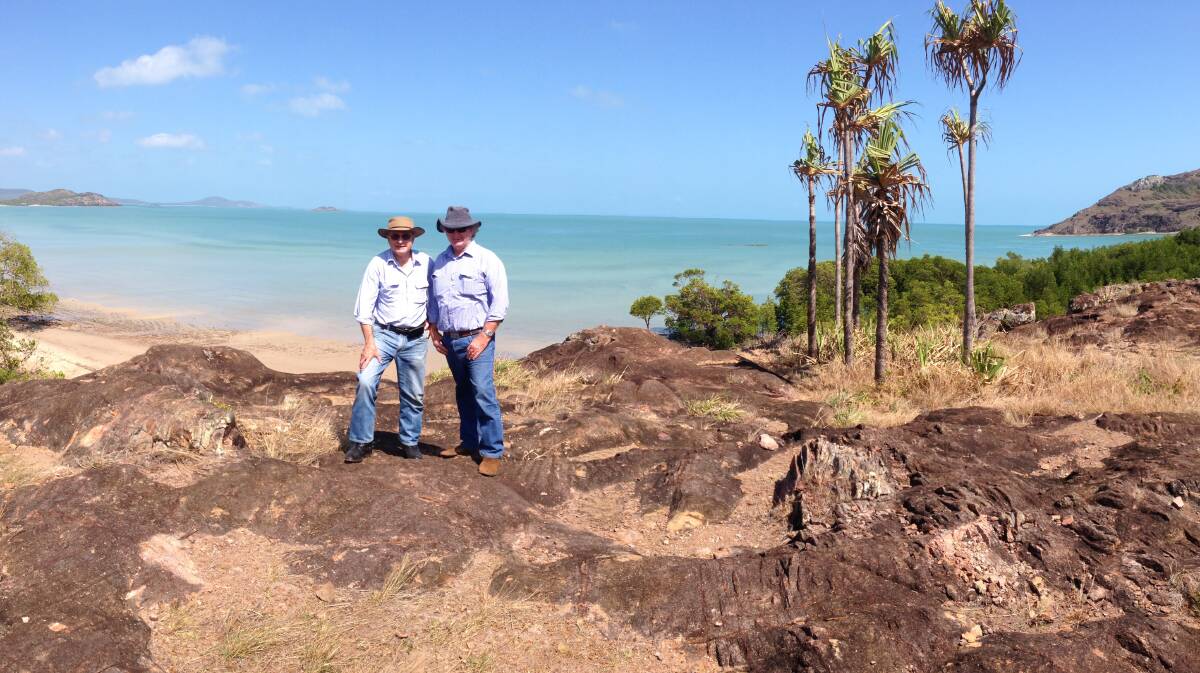 Vaughan Johnson and Howard Hobbs at Top of Australia overlooking the Torres Strait. Picture supplied. 