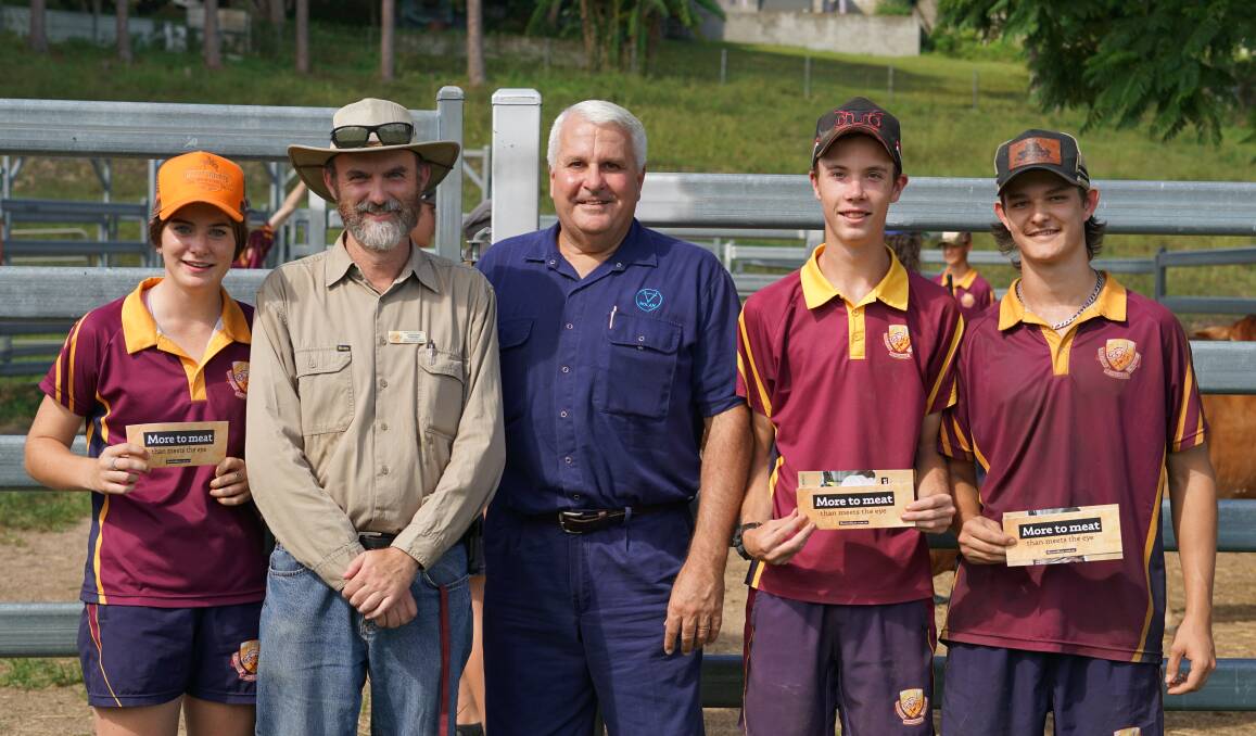 Jorja McIntyre and Jonathan Hansen, Gympie State High School, Terry Nolan, Nolan Meats, and Mitch Window and Liam Dunkinson, GSHS. Picture supplied