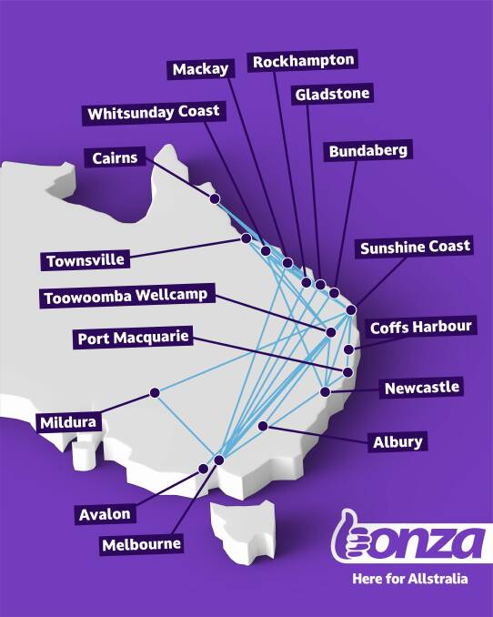 TAKE OFF: The regional Bonza routes. Image: Supplied