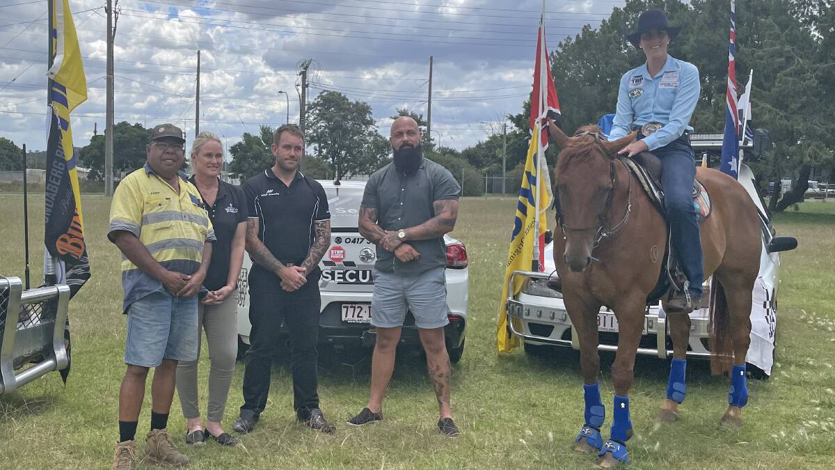 RODEO READY: (From left) Event promoter Paddy Bundai, Toowoomba Hospital Foundation CEO Alison Kennedy, Chris Fechner and Andrew Murphy, event sponsor MNP Security, and Kate Patch. Photo: THS