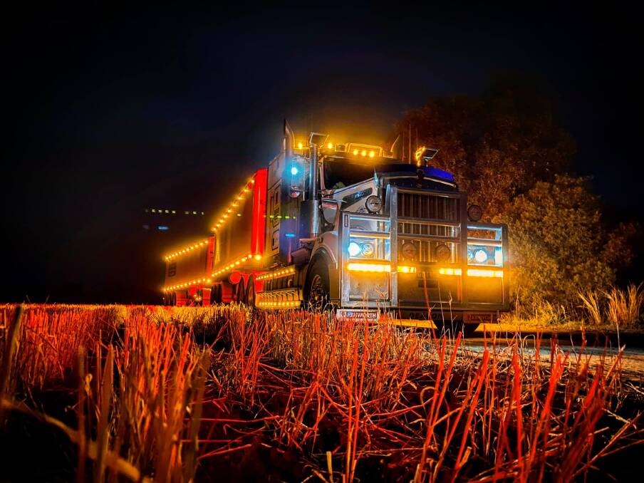 BIG DAY: A b-double lights up crop stubble. Photo: Jesse James Clohesy.