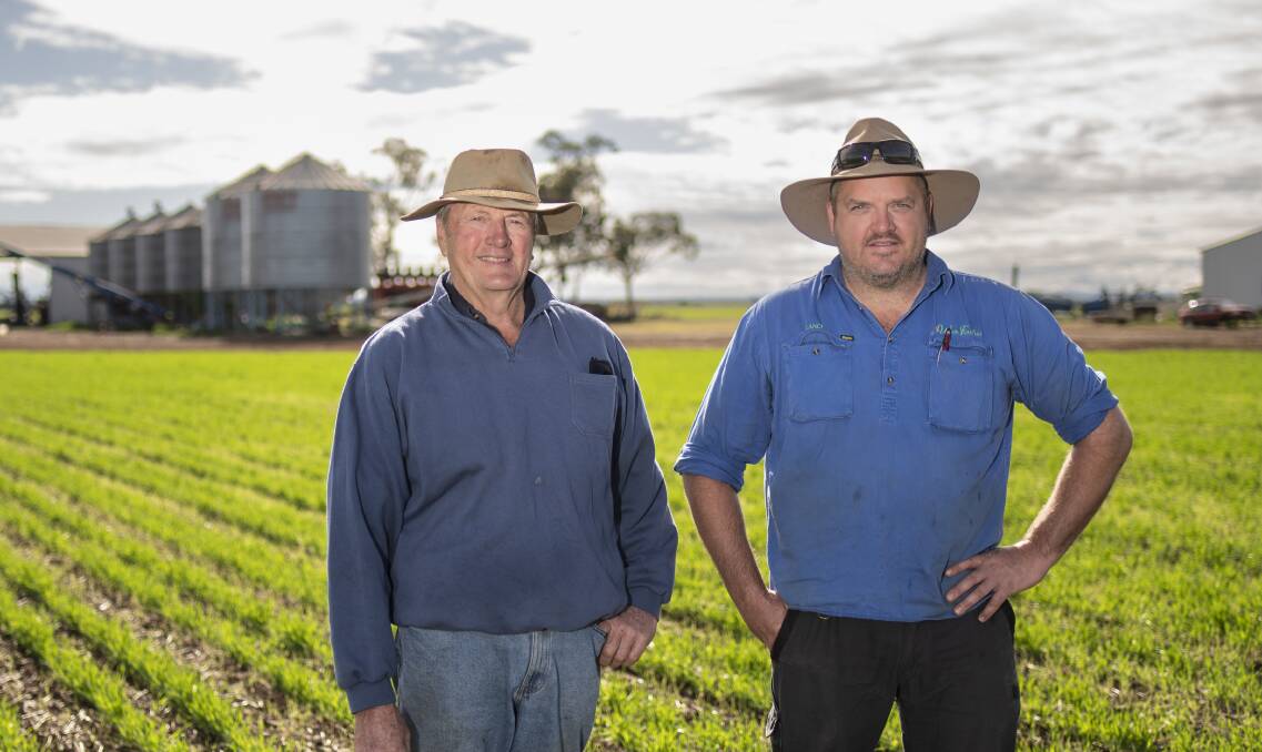 Murray Wise and son Lance have increased wheat and decreased barley this winter crop season at Avalon, Bowenville. Picture: Brandon Long