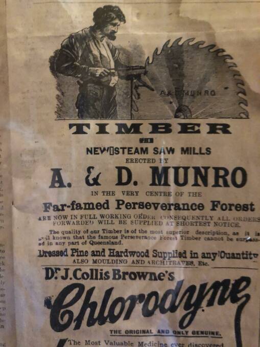 An old newspaper advertisement for the Munro Saw Mill.