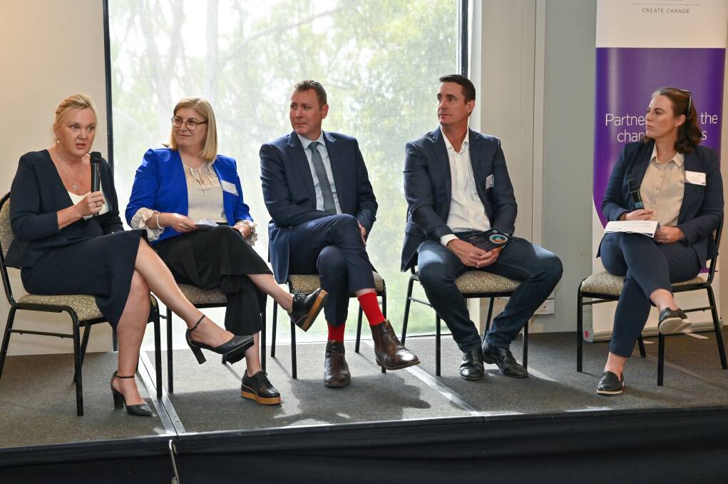 PANEL DISCUSSION: UQ food science and technology chair and deputy associate dean (research) Professor Melissa Fitzgerald, UQ deputy vice chancellor (research and innovation) and vice president (research and innovation) Professor Bronwyn Harch, Federal Member for Groom Garth Hamilton, AATLIS CEO Grant Statton, and UQ business development director Jane Trindall. Photo: Brandon Long
