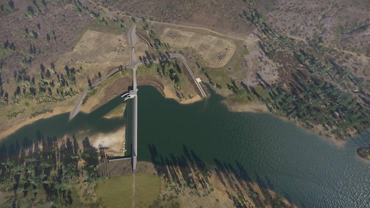 An artist's impression of the Rookwood Weir project. The water infrastructure is a landmark project that will capture valuable water in the lower Fitzroy River for use across the region.