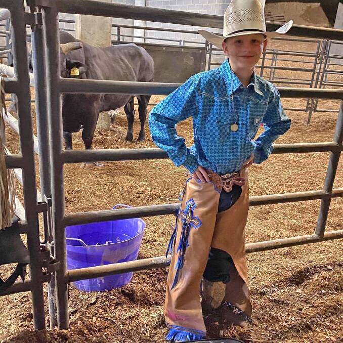 TOUGH COWBOY: Riley Schmidt lost his thumb in a bullring accident and is recovering. Photos: Supplied