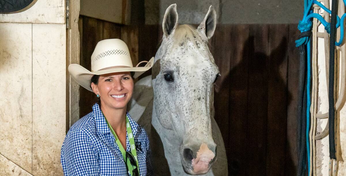 Ekka vet Jane Manchon with her stallion Mr Bonbastic. Picture: Brandon Long