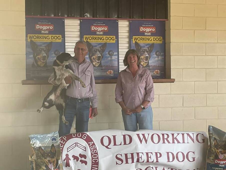Graeme Heath and his dog Terata Dots with Chinchilla Show Society president Lisa Walsh.