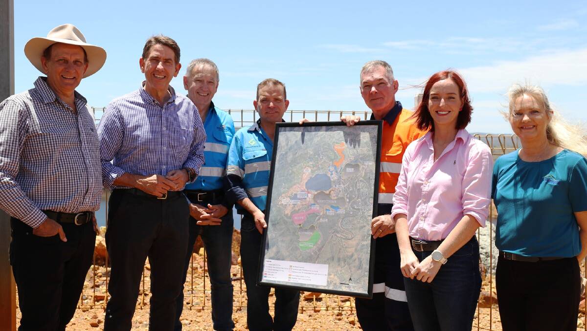 Rockhampton Mayor Tony Williams, Cameron Dick, Malcolm Paterson and Craig Wilson of Heritage Minerals, Scott Stewart MP, Brittany Lauga MP and councillor Cherie Rutherford. Picture RRC