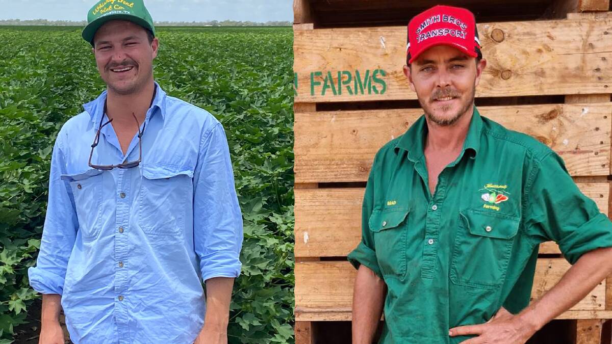 Deja vu: Moree farmer James Bierhoff (left) and Ravenshoe farmer Brad Jonsson share strikingly similar cotton growing experiences. Photos: Supplied