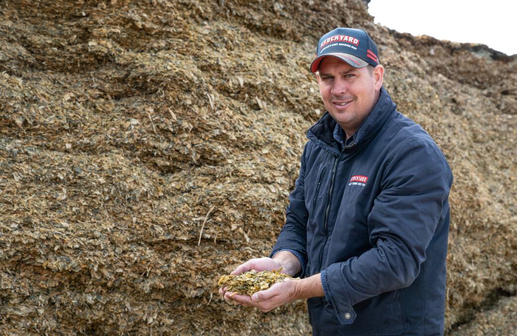 Stockyard Kerwee feedlot mill manager Luke Gaske inspecting the corn silage. Picture: Brandon Long