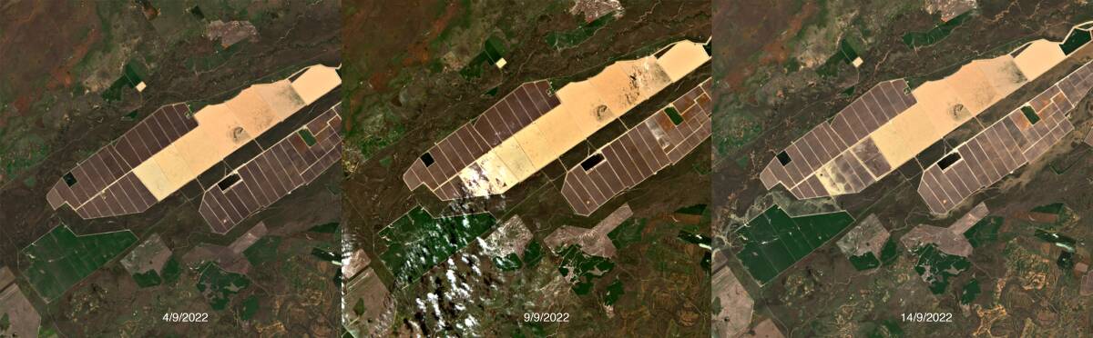 Satellite imagery showing Cubbie Station before and after the dam collapse. Picture European Space Agency.
