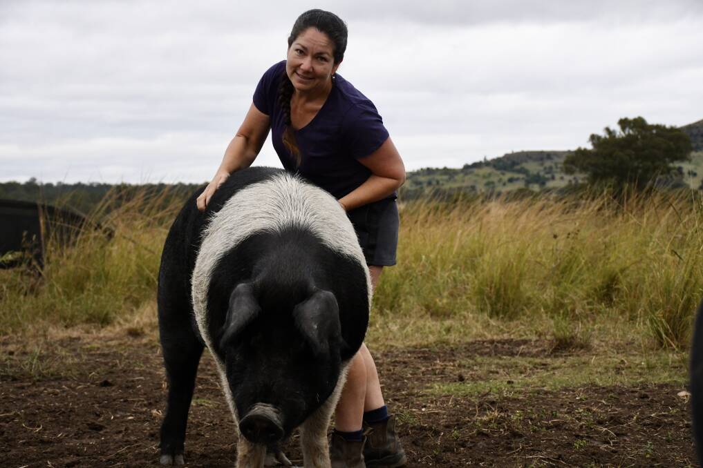 Selina Carey and one of her Wessex Saddleback sows. Photos: Clare Adcock