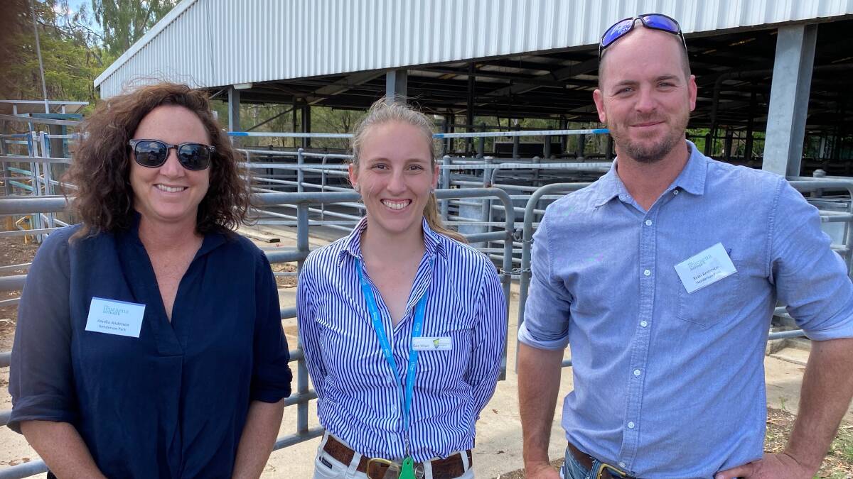 Cara Wilson, Central Queensland University, with Annika and Ryan Anderson, Henderson Park, Barmoya, at the carbon forum in Rockhampton.