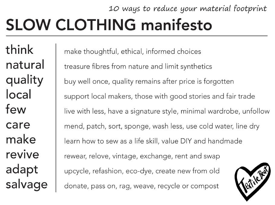 Jane Milburn's slow clothing manifesto. Photo: Supplied