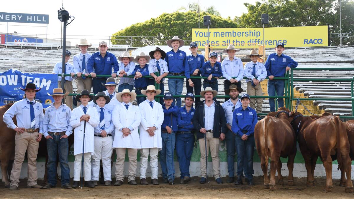 The Nudgee College boys were thrilled to be back at the Ekka and leading their cattle around the rings. Picture: Clare Adcock