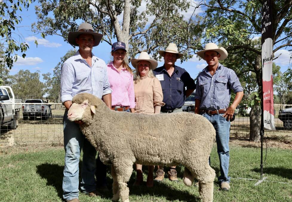 Sale topper and Jolly Jumbuck Top Priced Ram - Lachie and Flick Brumpton, Virginia and Brett Elliot, and Charlie Brumpton. Pictures supplied by Brumpton family