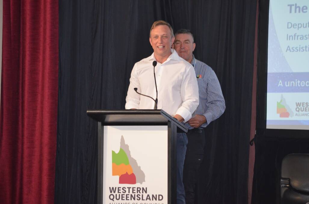 Deputy Premier Steven Miles addresses the crowd at the Western Queensland Councils Assembly in Charleville.