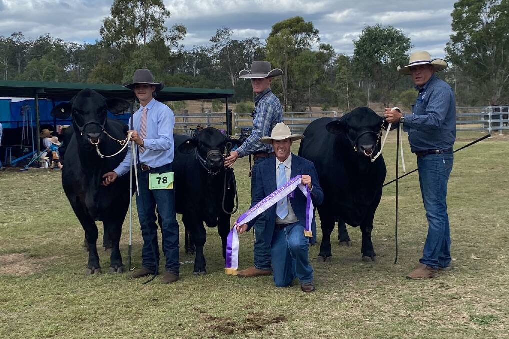 The team from Bullakeana Brangus with their grand champion bull and female. Picture supplied 