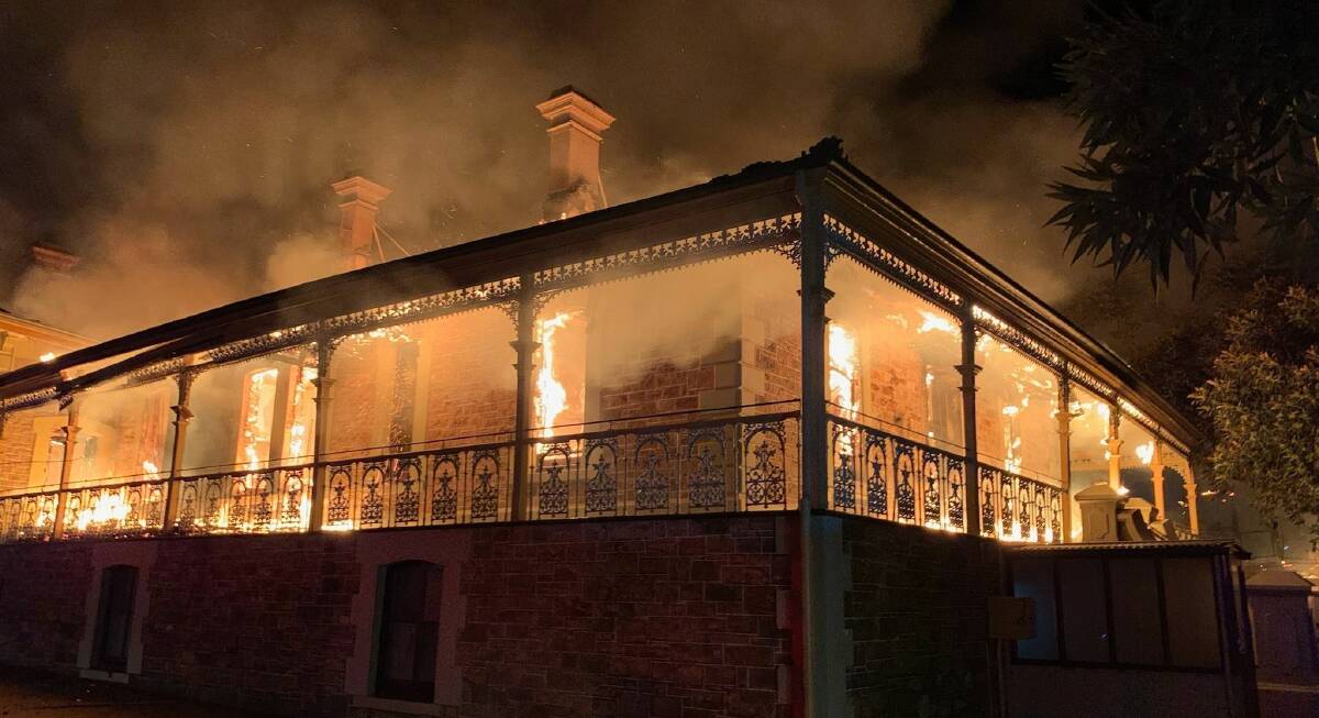 TORCHED: Sir Sidney Kidman's former home, Eringa, was gutted by fire last week, with damage costs estimated to be in excess of $2 million. Photo: SAPOL