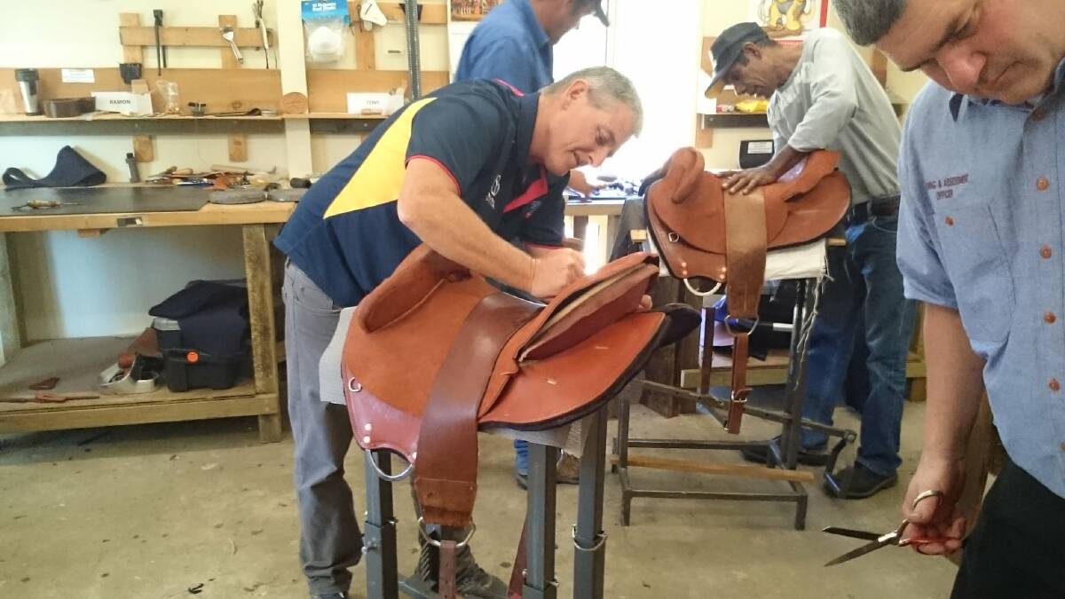 Students spend a week making a saddle at the school. Picture: Burrum River Saddlery School 