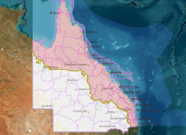 The white area is Queensland tick free zone, red is the tick infested zone. Picture: Queensland government
