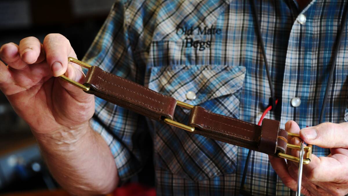 A "lunch-time hobble belt" made for securing horse to rider made at the school. Picture: Brad Marsellos
