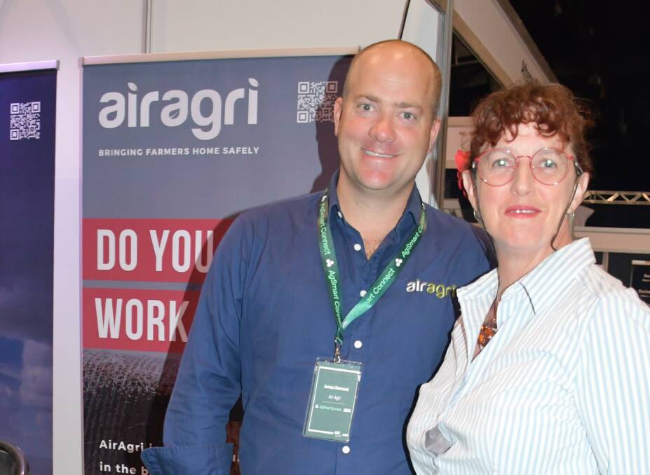 AirAgri co-founder James Diamond chats with Mel O'Sullivan, Tamworth at ACM Agri's AgSmart Connect event in Tamworth. Picture by Paula Thompson