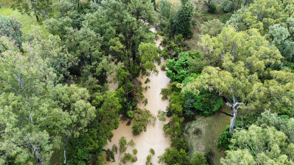 A drone photo of the creek crossing that flooded during Easter. Picture supplied 