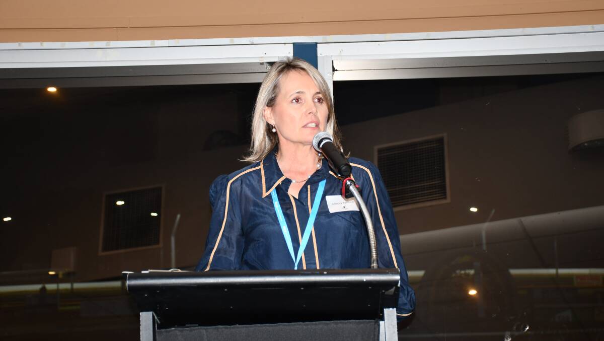 Frontier Genetics board chair Rebecca Burnham, REB Grazing, Augathella, speaking at the launch on September 14 at Rockhampton Jockey Club. Picture by Ellouise Bailey 