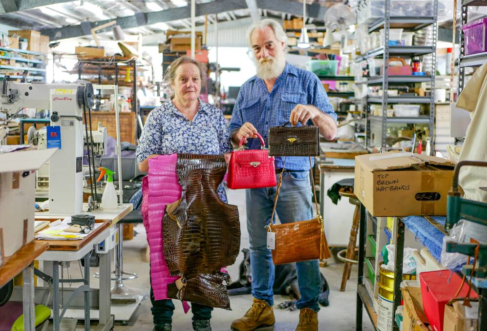 Mary and Brian Faux have been manufacturing crocodile leather handbags and other products for over 30 years from their home workshop just north of Rockhampton. Pictures by Ellouise Bailey 