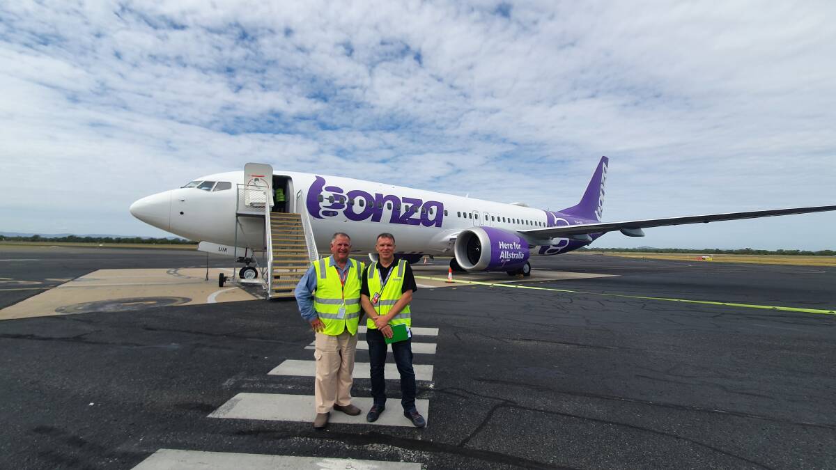 Rockhampton Airport councillor Neil Fisher with Bonza CEO Tim Jordan. Picture supplied 
