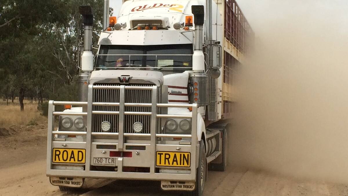A livestock road train using the Springsure-Tambo Road. Picture supplied by Matthew and Bernadetta Paine